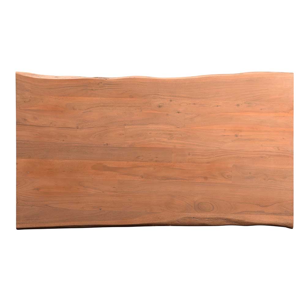 Baumkanten Esszimmertisch Emanya aus Akazie Massivholz und Metall