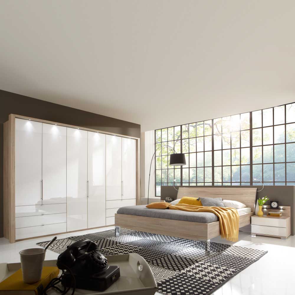 Schlafzimmer Einrichtung Andryas in Creme Weiß Eiche Sonoma komplett (vierteilig)