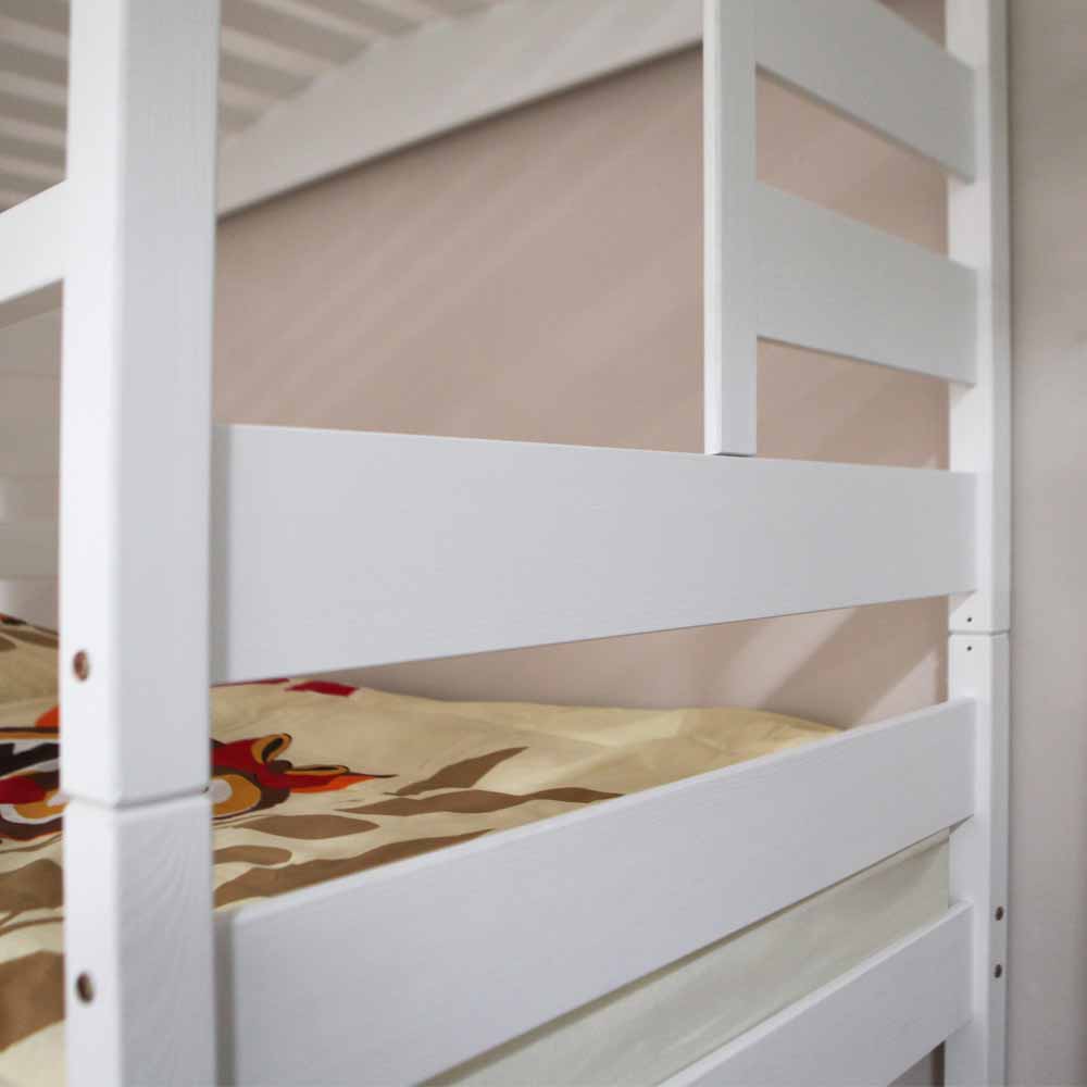Massivholz Kinderbett Lalays aus Kiefer Weiß mit Schubladen und Vorhang