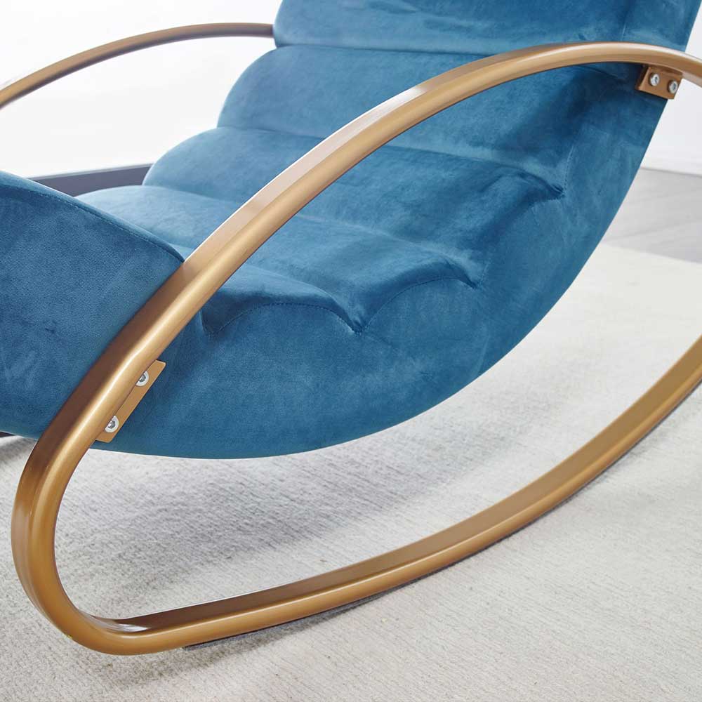 Design Schaukelsessel Myronna in Blau und Goldfarben aus Samt und Metall