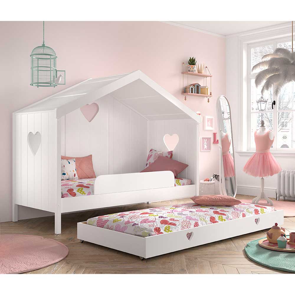 Kinderbett in Hausform Ciomore in Weiß mit Herzen 172 cm hoch