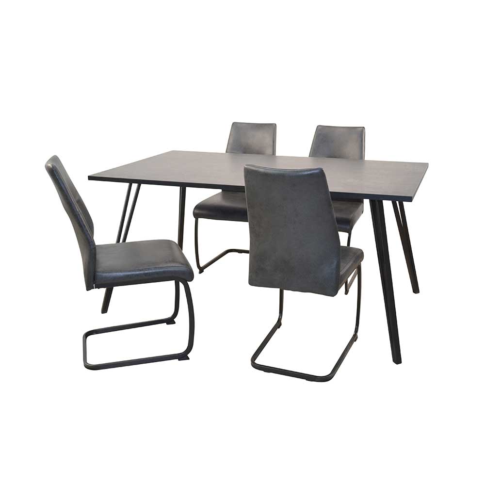Sitzgruppe 5-teilig Veverino - Stühle Grau Vintage aus Microfaser (fünfteilig)