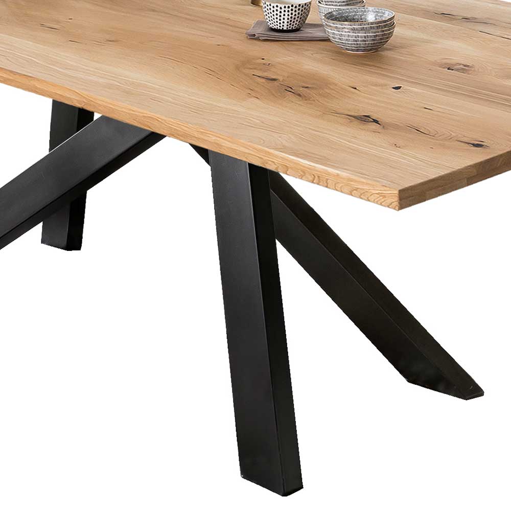 Tisch Massivholz Shake aus Wildeiche mit Metallgestell schwarz