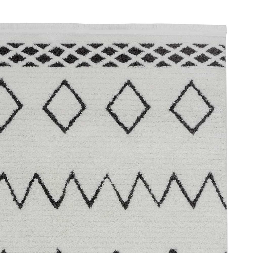 Ethno Muster Teppich Inmia in Schwarz Weiß aus Kurzflor