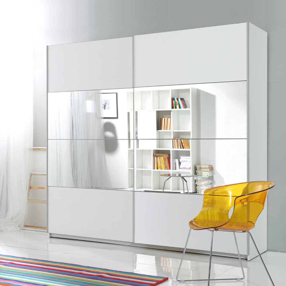 180 cm Schwebetuerenschrank Mezzo in Weiß mit Spiegeltüren