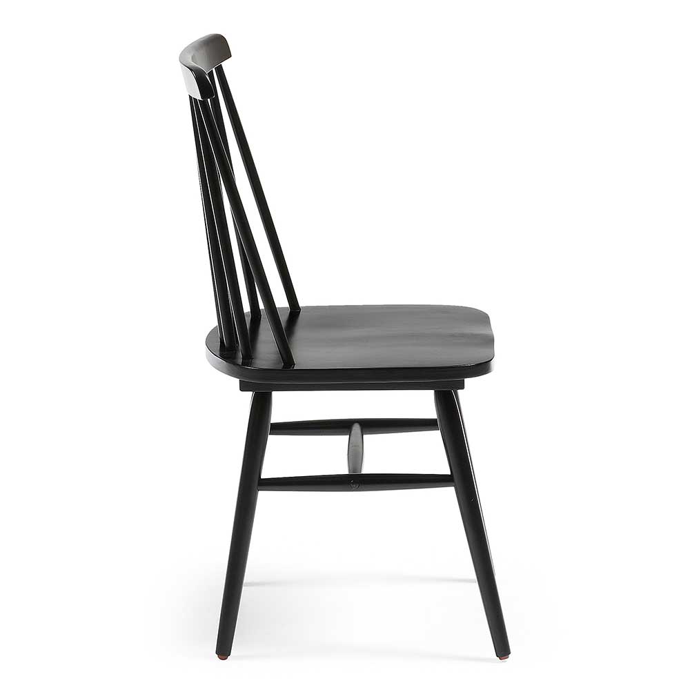 Schwarze Küchenstühle Zaisan im Skandi Design mit verstrebter Rückenlehne (2er Set)