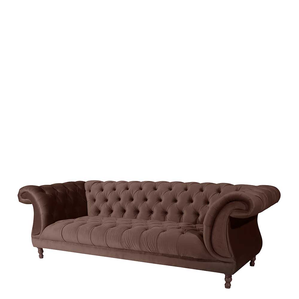 Braune Samtvelour Couch Rennia im Barockstil 253 cm breit