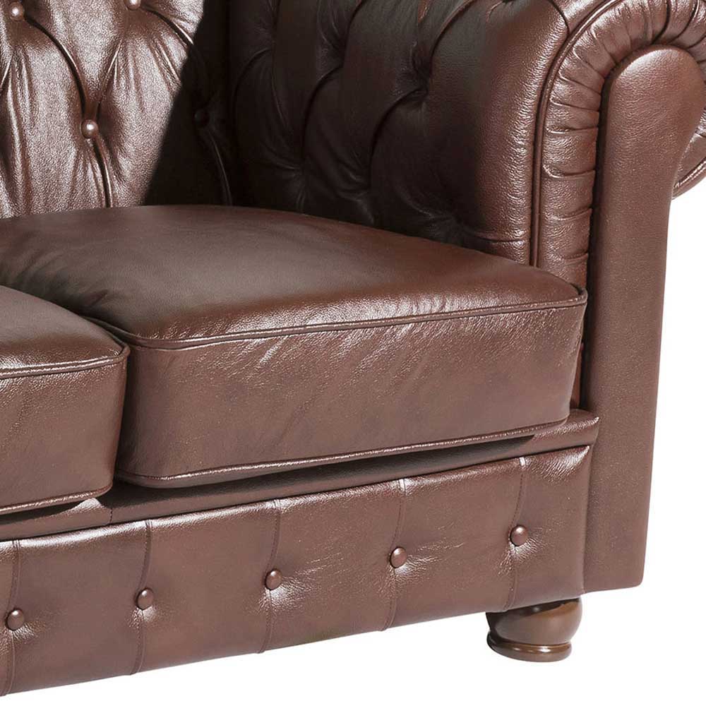Chesterfield Leder Couch Leandra in Braun 172 cm breit