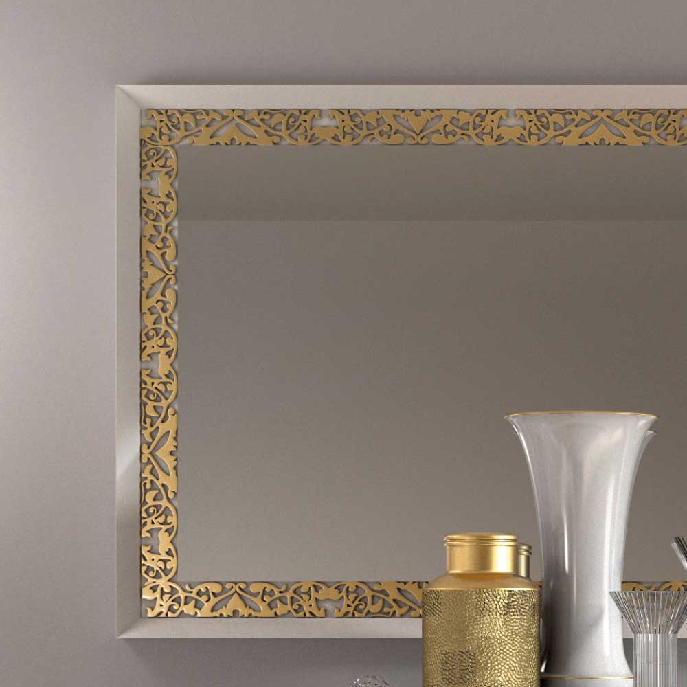 Wandspiegel Jedvila im italienischen Design in Weiß und Goldfarben verziert