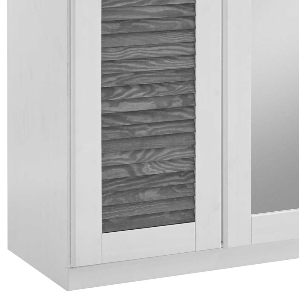 Kleiderschrank teilmassiv Tanydos in Weiß und Kiefer Grau mit Spiegeltüren