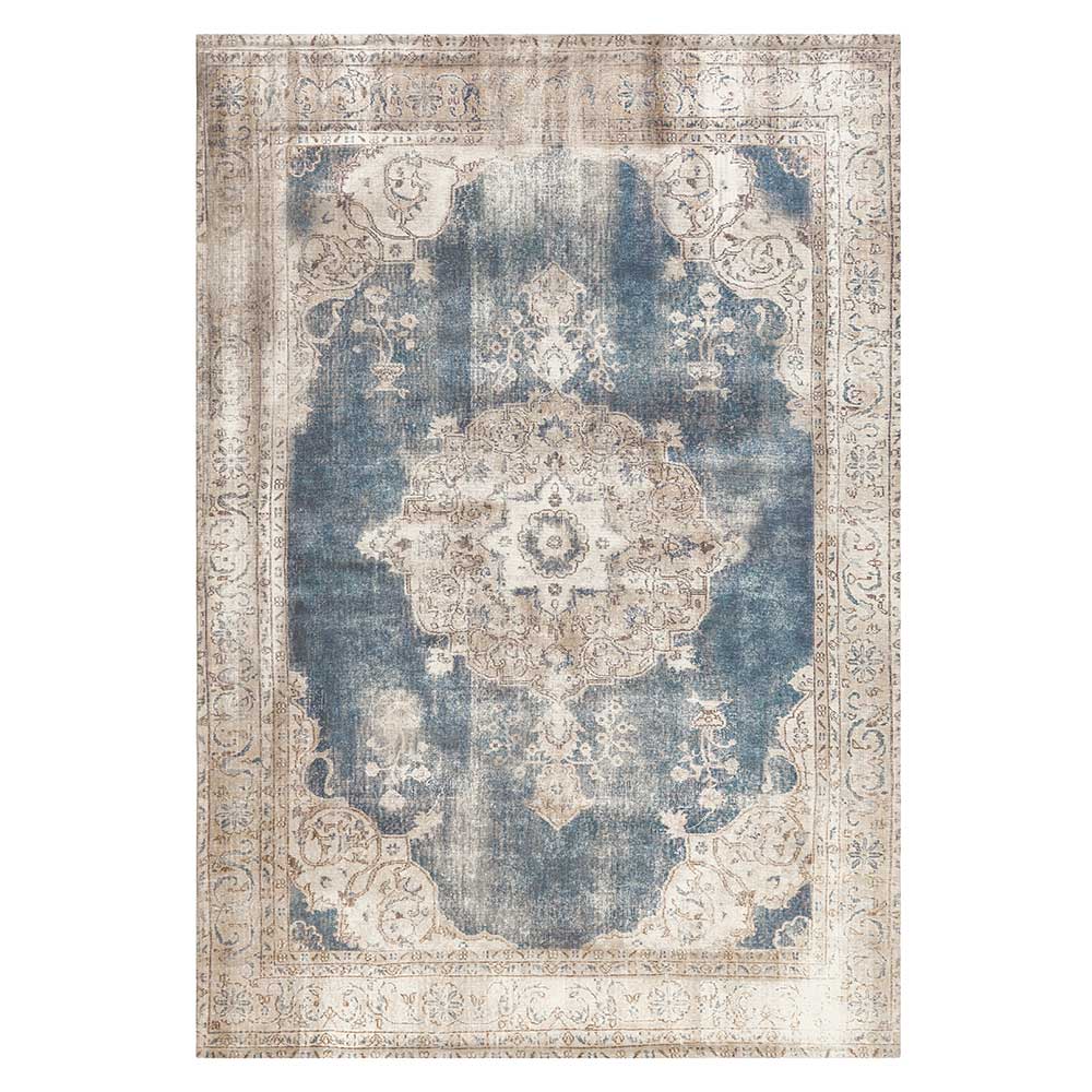 Orientalischer Stil Teppich Polor in Blau und Creme Weiß aus Kurzflor