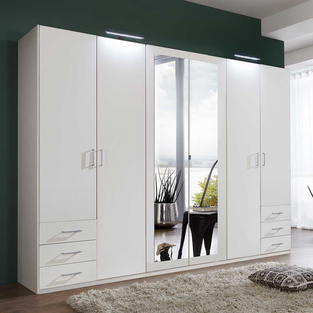 XL Schlafzimmerkleiderschrank Vurgos in Weiß mit Spiegeltüren