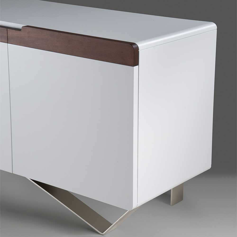 Design Esszimmersideboard Bacanova in Weiß & Nussbaumfarben mit Metallgestell