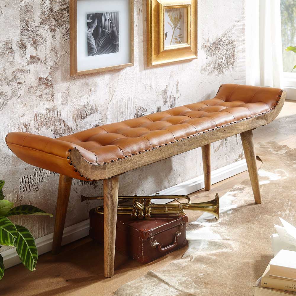 Sitzbank Blace im rustikalen Landhaus Stil aus Echtleder und Holz