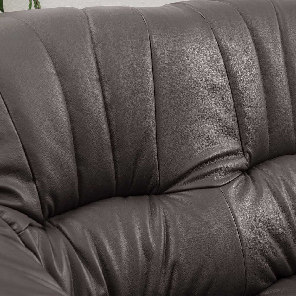 Couch Eiche rustikal Imano mit drei Sitzplätzen Echtleder Bezug braun