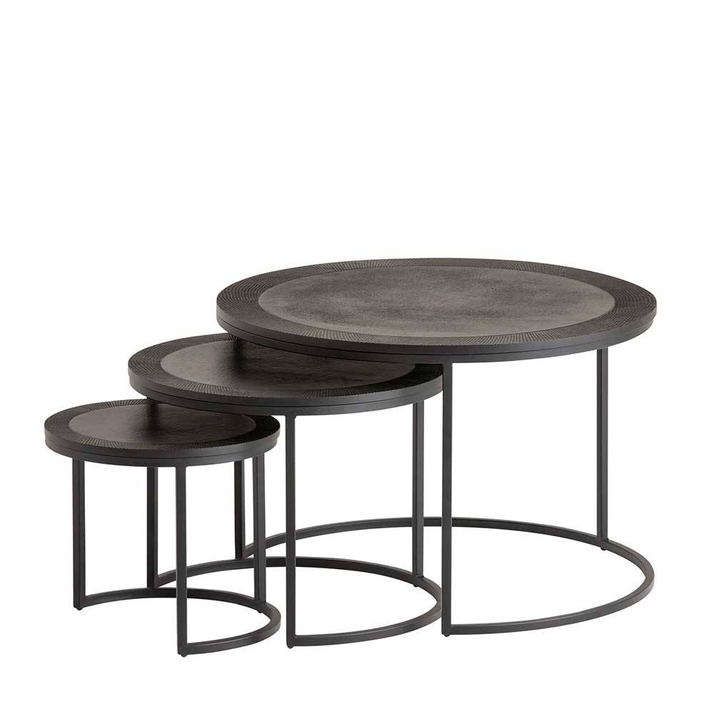 Schwarzes Couchtisch Set Adobo mit runder Tischplatte aus Aluminium (dreiteilig)