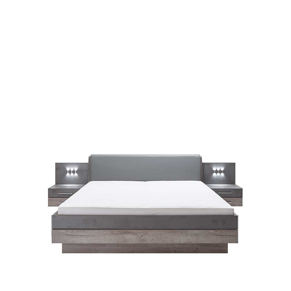 Doppelbett mit Konsolen Liclian in Eiche Grau und Beton Optik (dreiteilig)