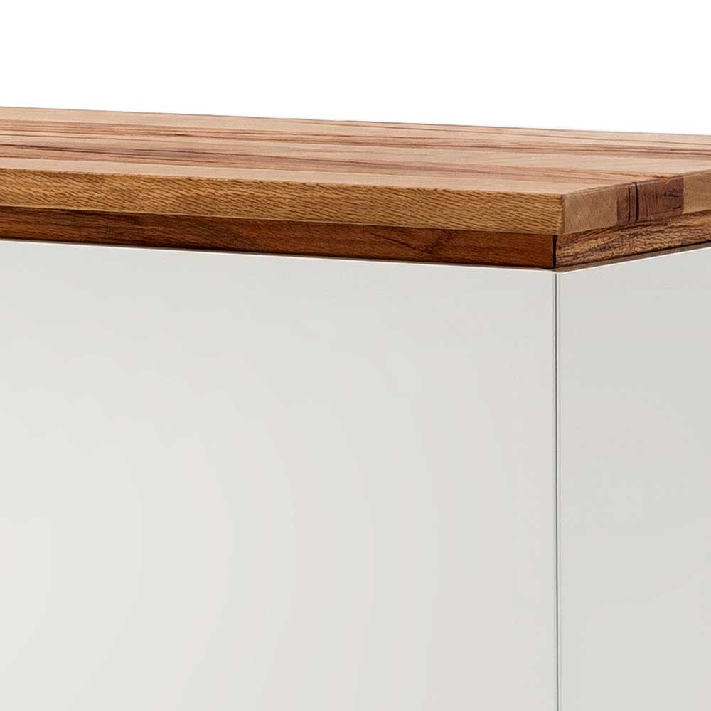 Design TV Möbel Dentura in Weiß mit Asteiche Massivholz