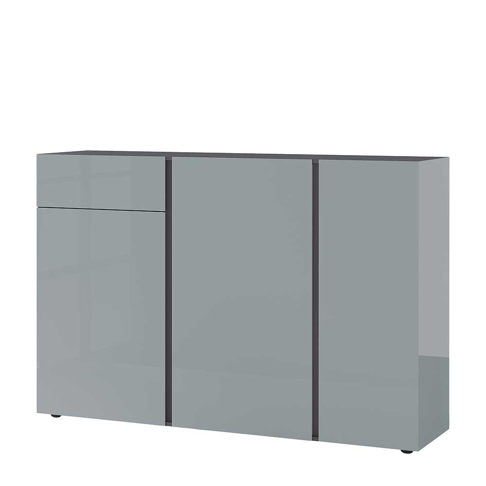 Wohnzimmer Highboard Ruberta in Dunkelgrau und Silberfarben Glas beschichtet