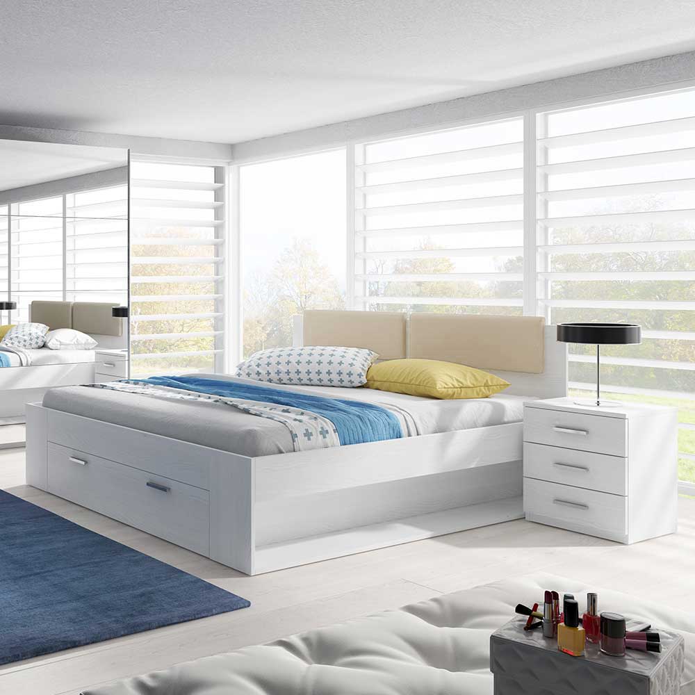 Schlafzimmer Set Perlina in Holzoptik Esche Weiß - modernes Design (vierteilig)