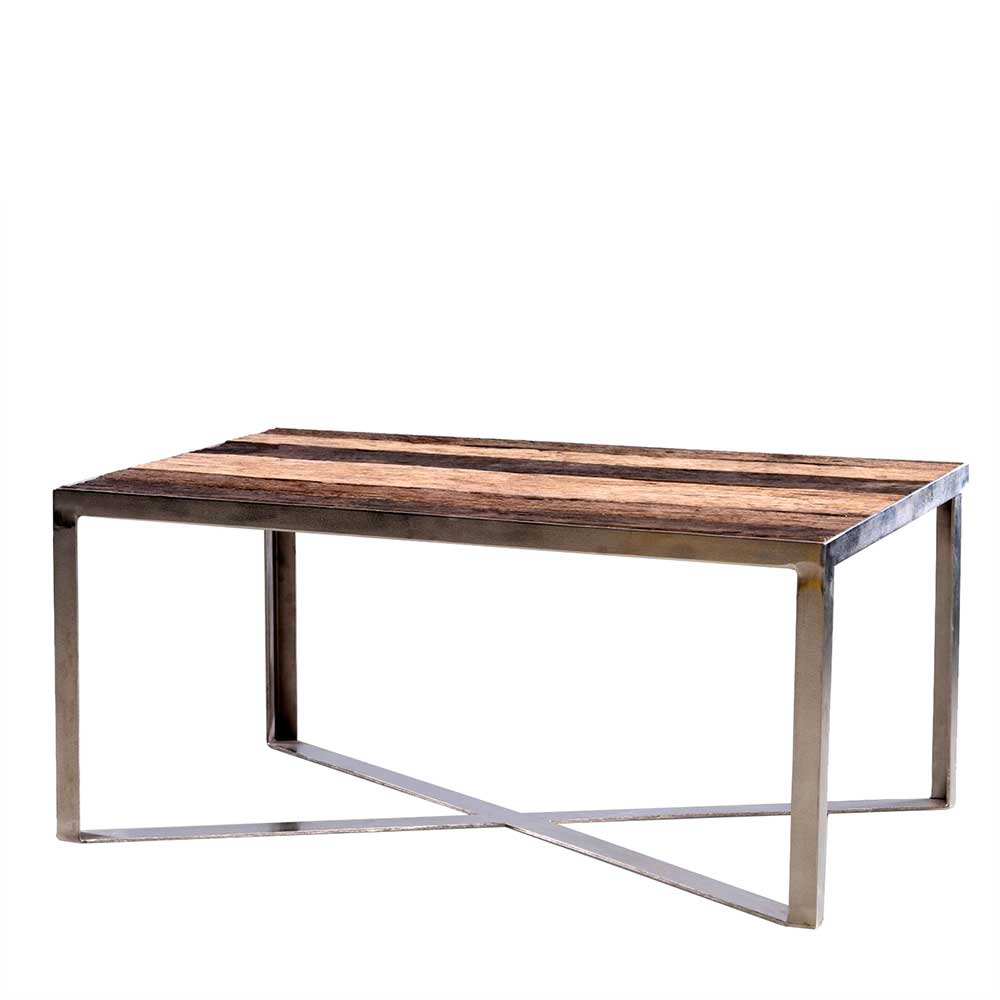 Rustikaler Wohnzimmer Tisch Sutra in Holz Antik und Chromfarben