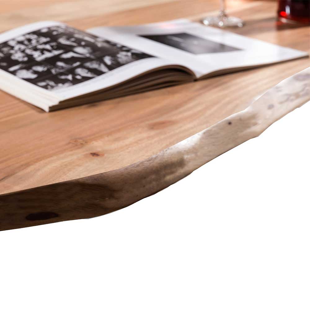Baumkantentisch Verinaros mit Akazie Massivholzplatte und Eisen Bügelgestell