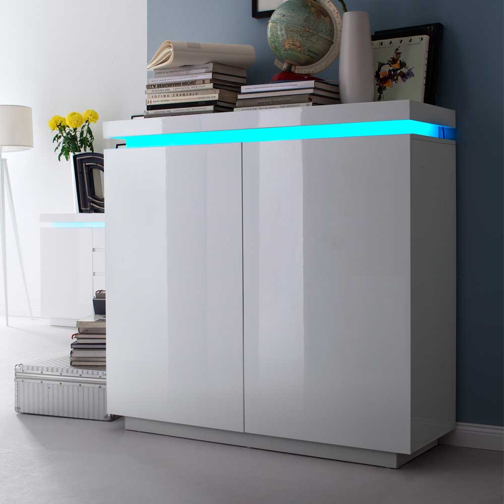 Hochglanz Sideboard Coozia in Weiß mit LED Beleuchtung