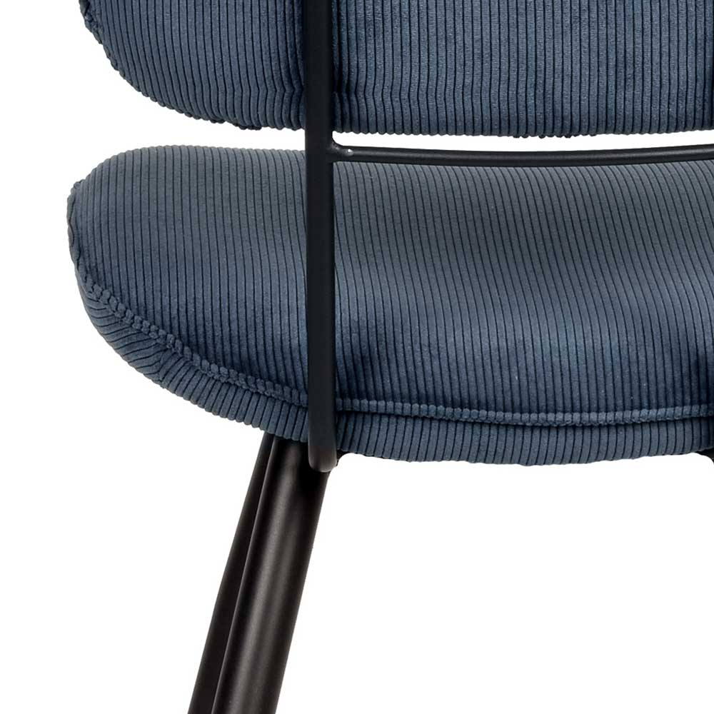 Stuhl Esszimmer Set Blowering mit blauem Cordbezug und Metallgestell (2er Set)