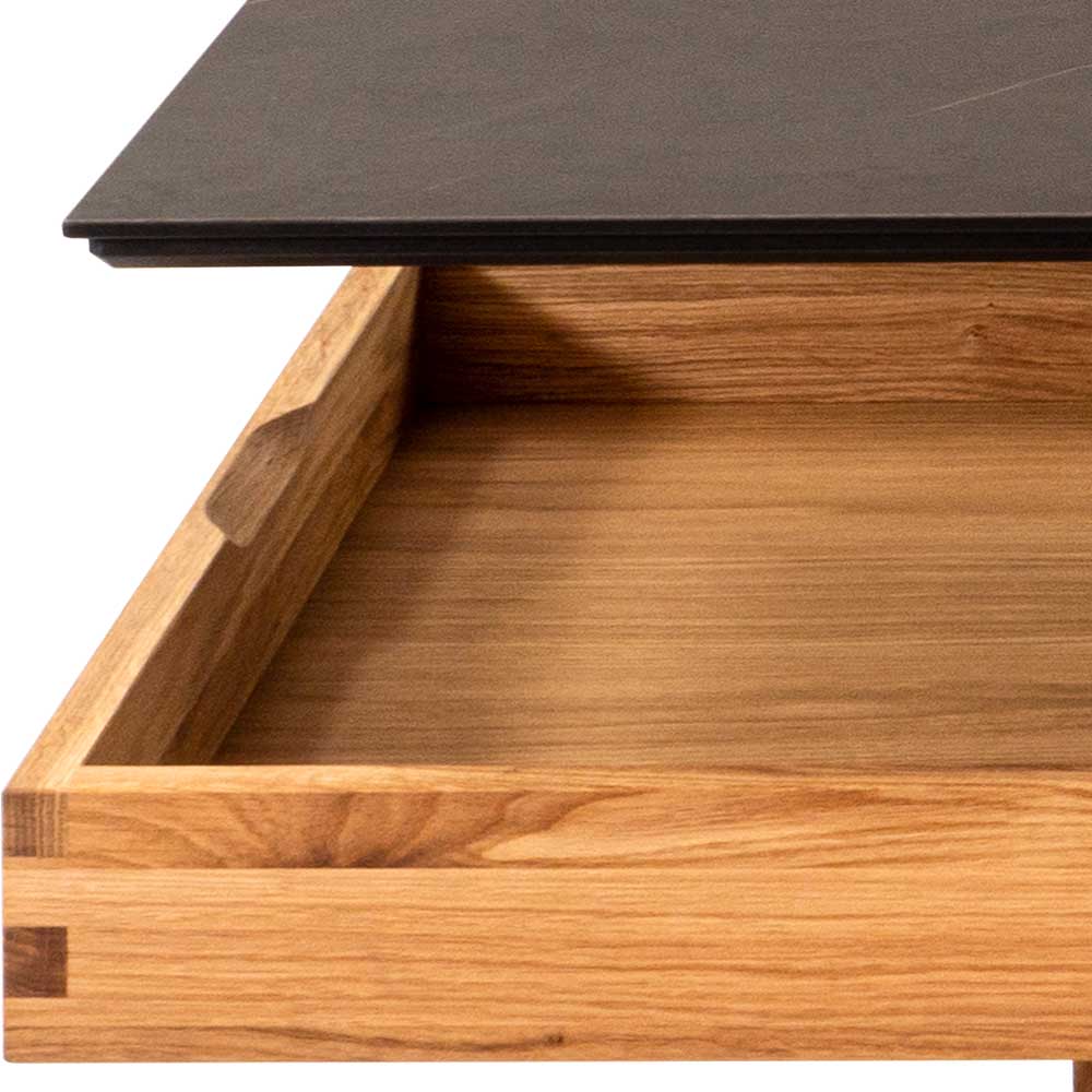 Sofa Tisch höhenverstellbar Matara in Wildeichefarben und Schwarz Marmoroptik