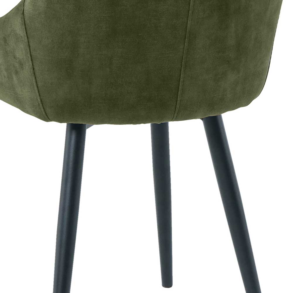Esstisch Stühle Antalio in Dunkelgrün und Schwarz aus Samt und Metall (2er Set)