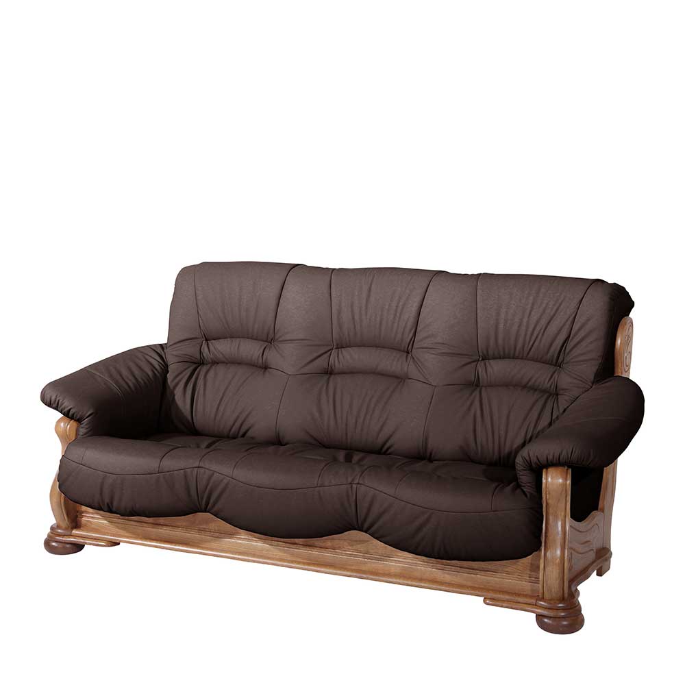 Leder Sofa mit Eiche Rahmen Mulaku im rustikalen Stil Made in Germany