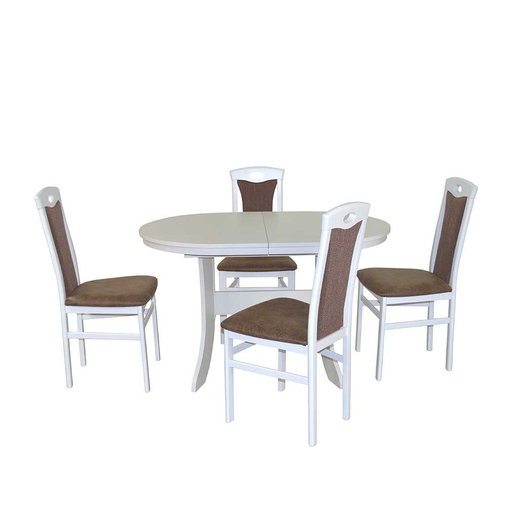 Esszimmer Sitzgruppe Moonshine in Weiß & Braun im klassischen Stil (fünfteilig)