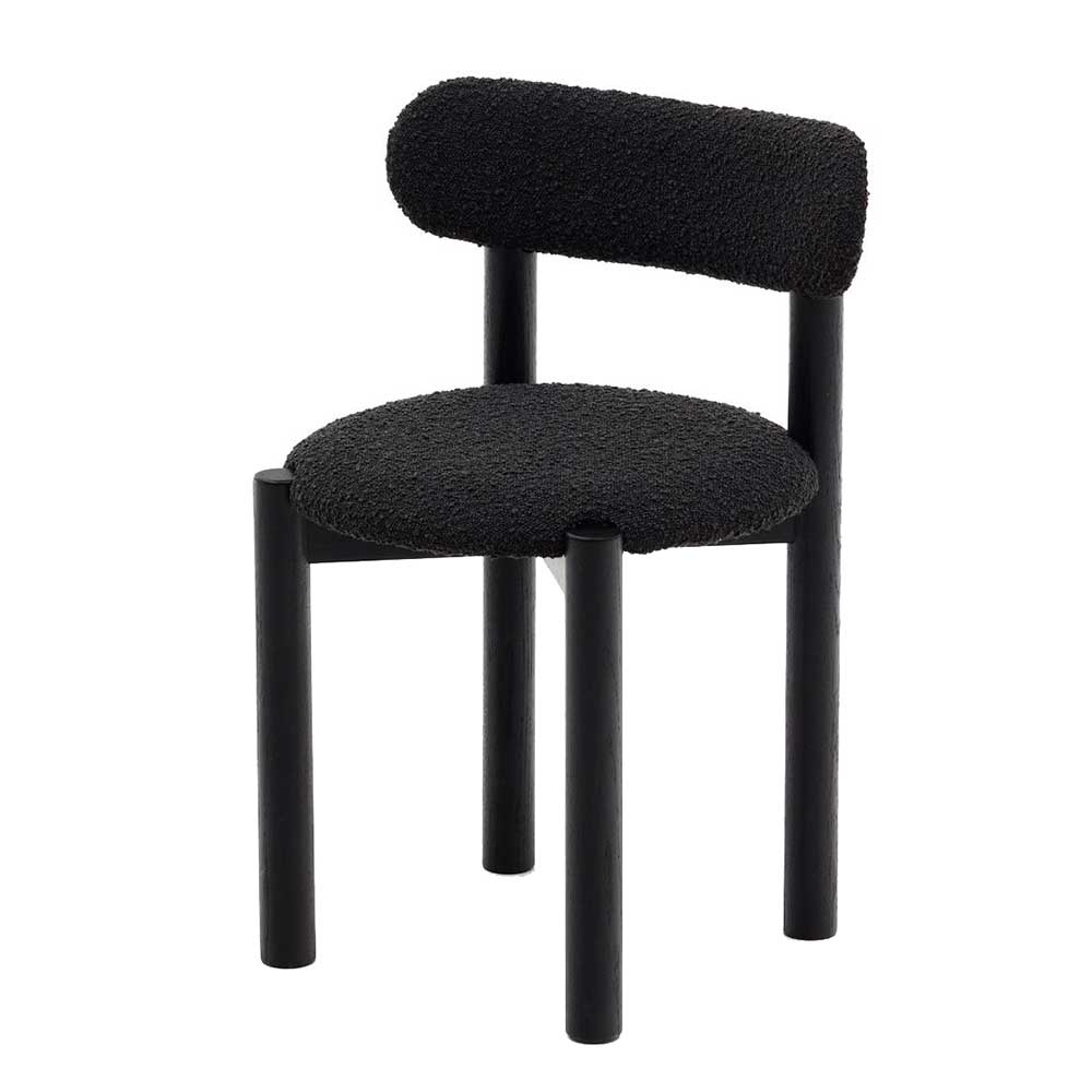 Schwarze Esstisch Stühle Udines im Skandi Design aus Boucle und Holz (2er Set)