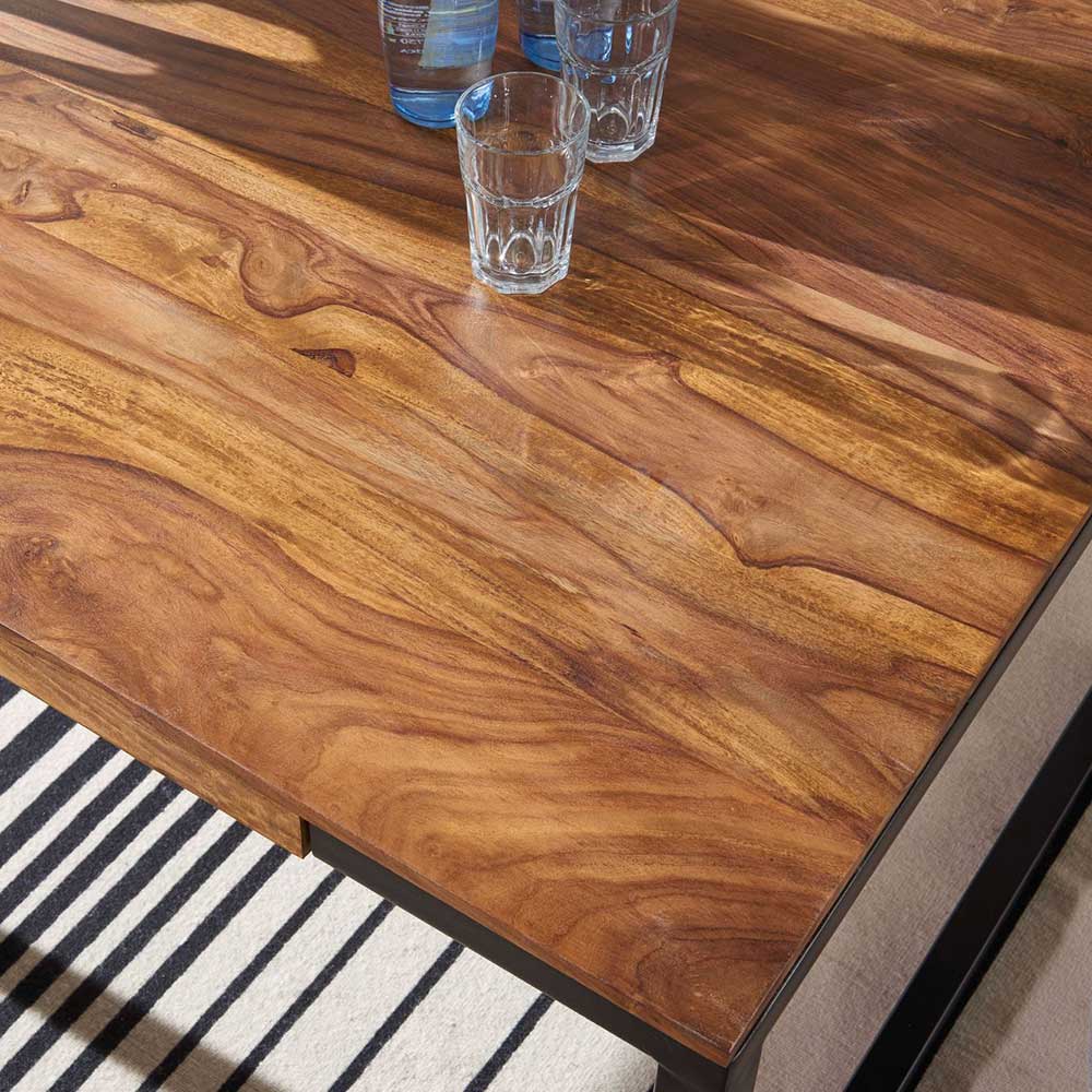 Tisch Parca aus Sheesham Massivholz und schwarzem Metall 100 cm tief