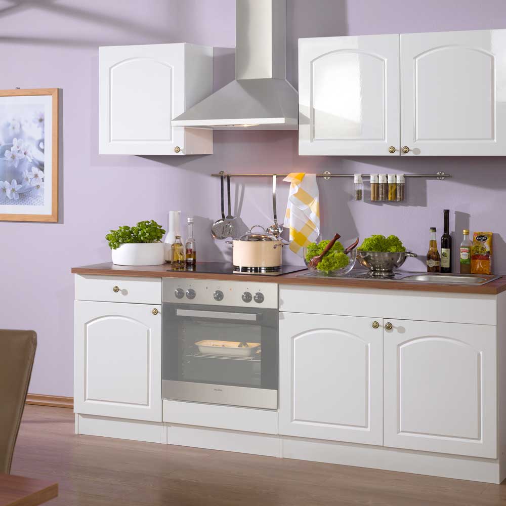 210 cm Küchenblock Whites in Weiß Hochglanz ohne Elektro (fünfteilig)