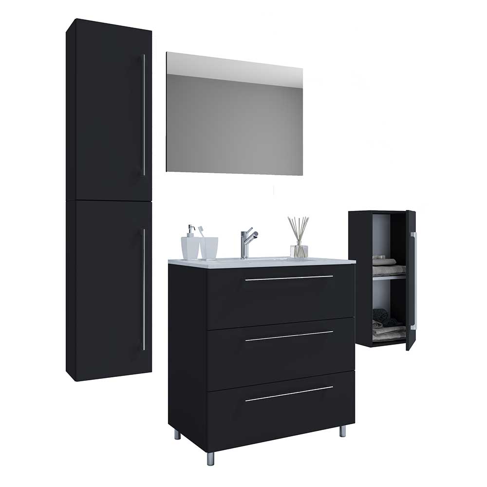 Badezimmermöbel schwarz Bonsai in modernem Design Hochglanz Front (vierteilig)