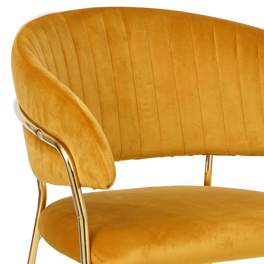 Samt Lounge Stuhl Creta in Gelb und Goldfarben mit Armlehnen