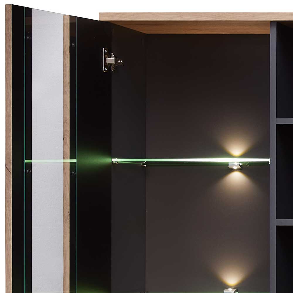 Design Wohnwand Esdravos in Wildeichefarben mit LED Beleuchtung (dreiteilig)