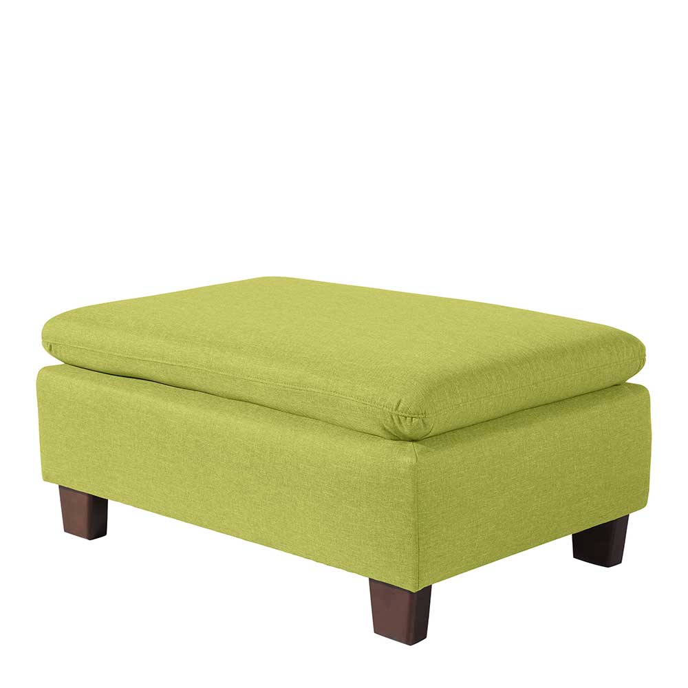 Moderner Couchhocker Padmas in Gelbgrün und Nussbaumfarben