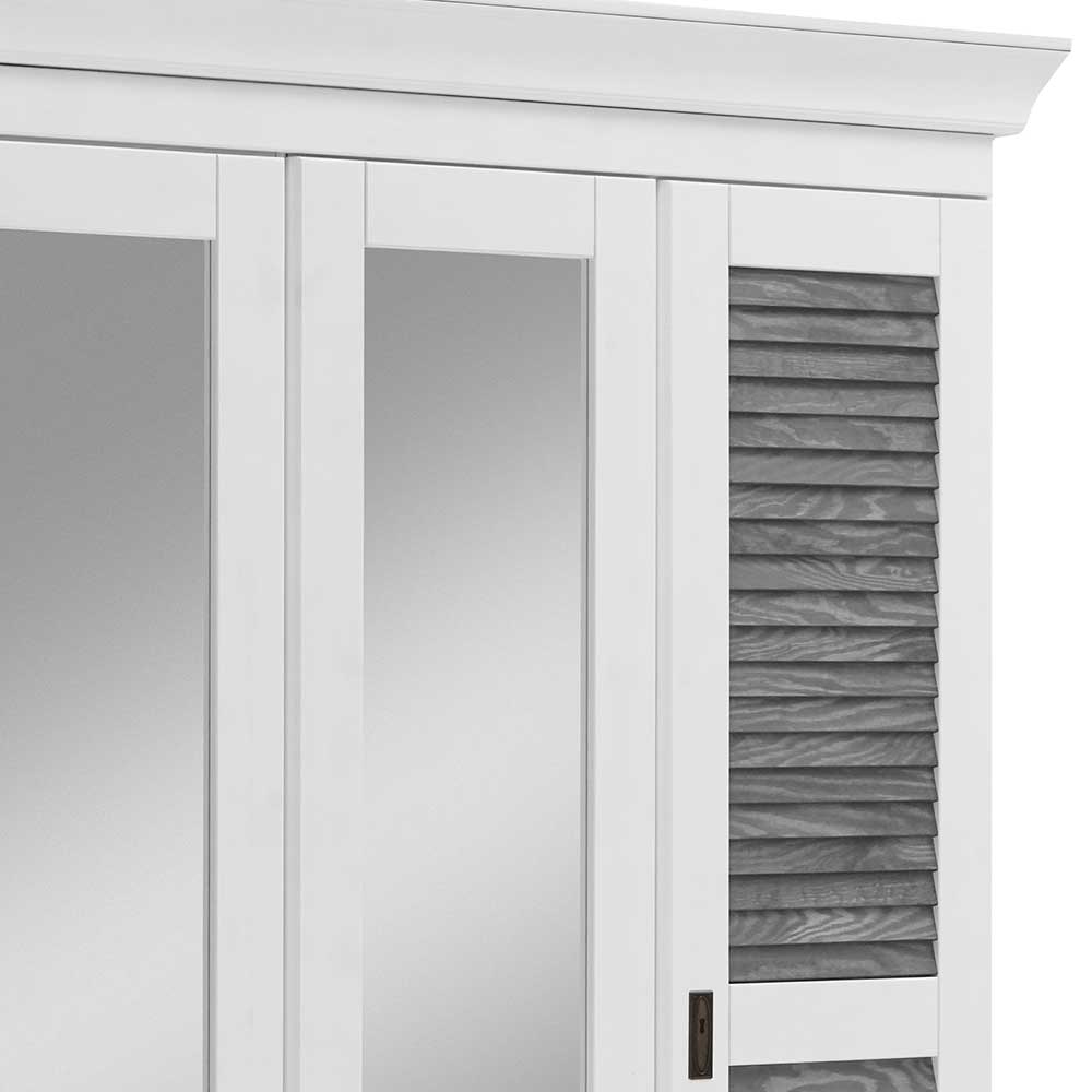 Kleiderschrank teilmassiv Tanydos in Weiß und Kiefer Grau mit Spiegeltüren