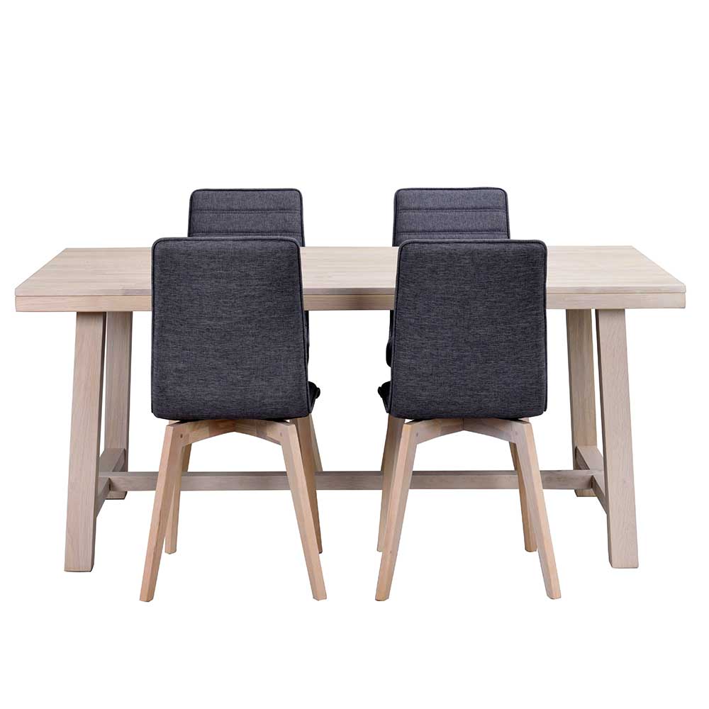 Tischgruppe South in Holz White Wash und Grau im Skandi Design (fünfteilig)
