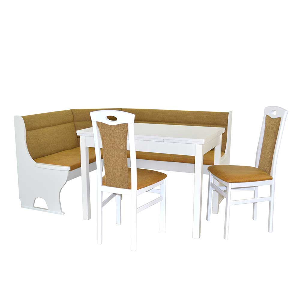 Eckbank Tisch Set Plazur in Weiß und Ocker Gelb für 5 Personen (vierteilig)