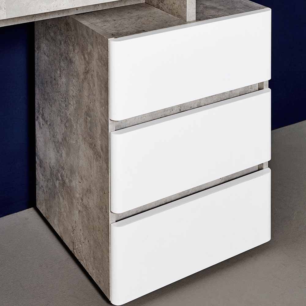 PC Schreibtisch Slawo in Beton Grau Weiß 140 cm
