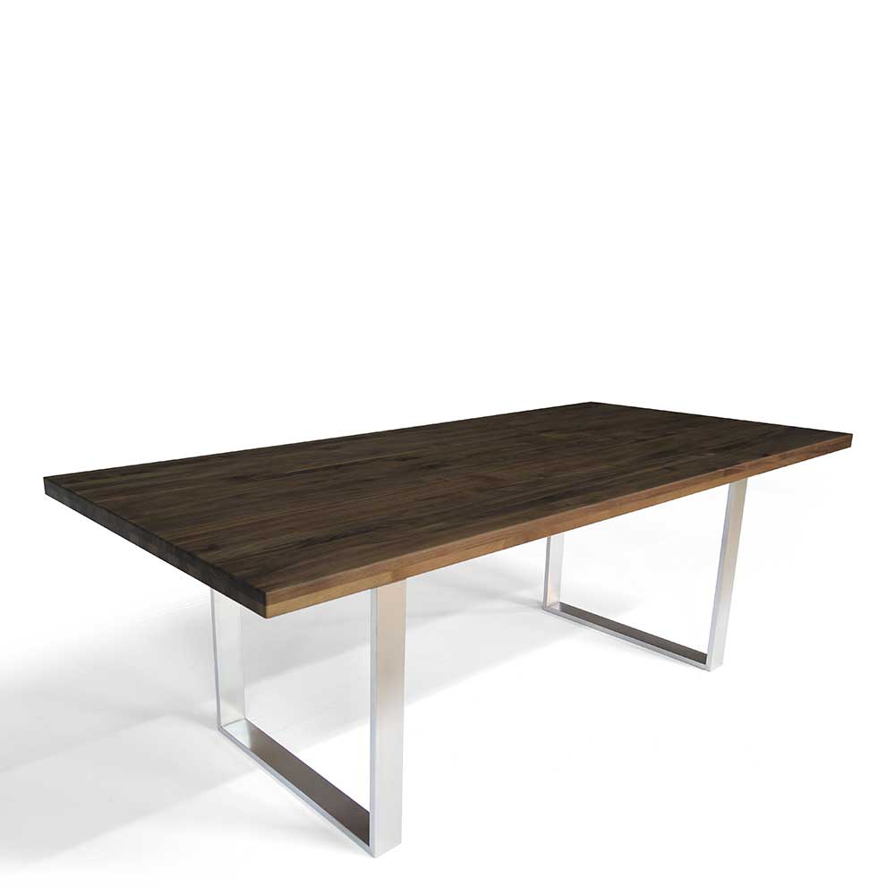 Esszimmer Tisch Tocachy aus Nussbaum Massivholz und Edelstahl 75 cm hoch