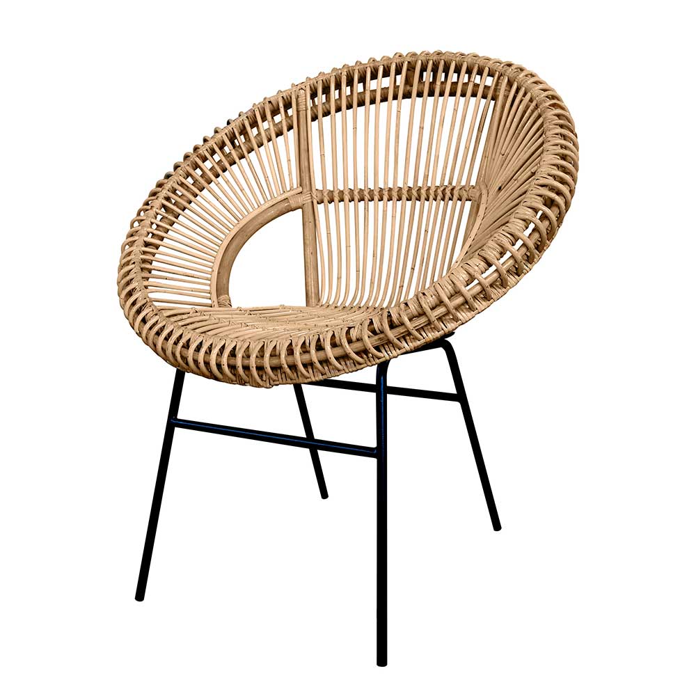 Rattan Lounge Stuhl Anin rund geformt mit Metallgestell