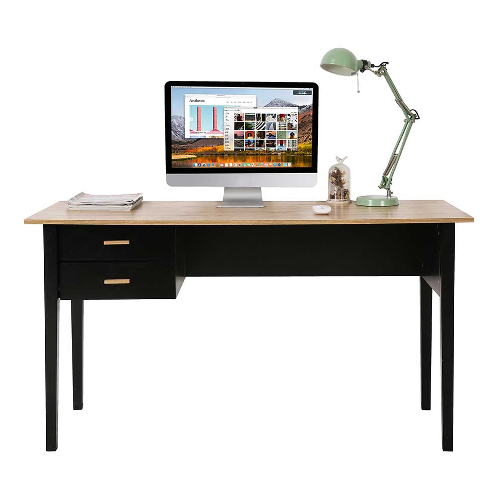 Home Office Schreibtisch Fulvia in Schwarz und Holz Naturfarben