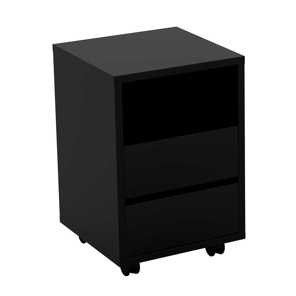 Schreibtisch Bado in Wildeichefarben mit schwarzem Rollcontainer (zweiteilig)