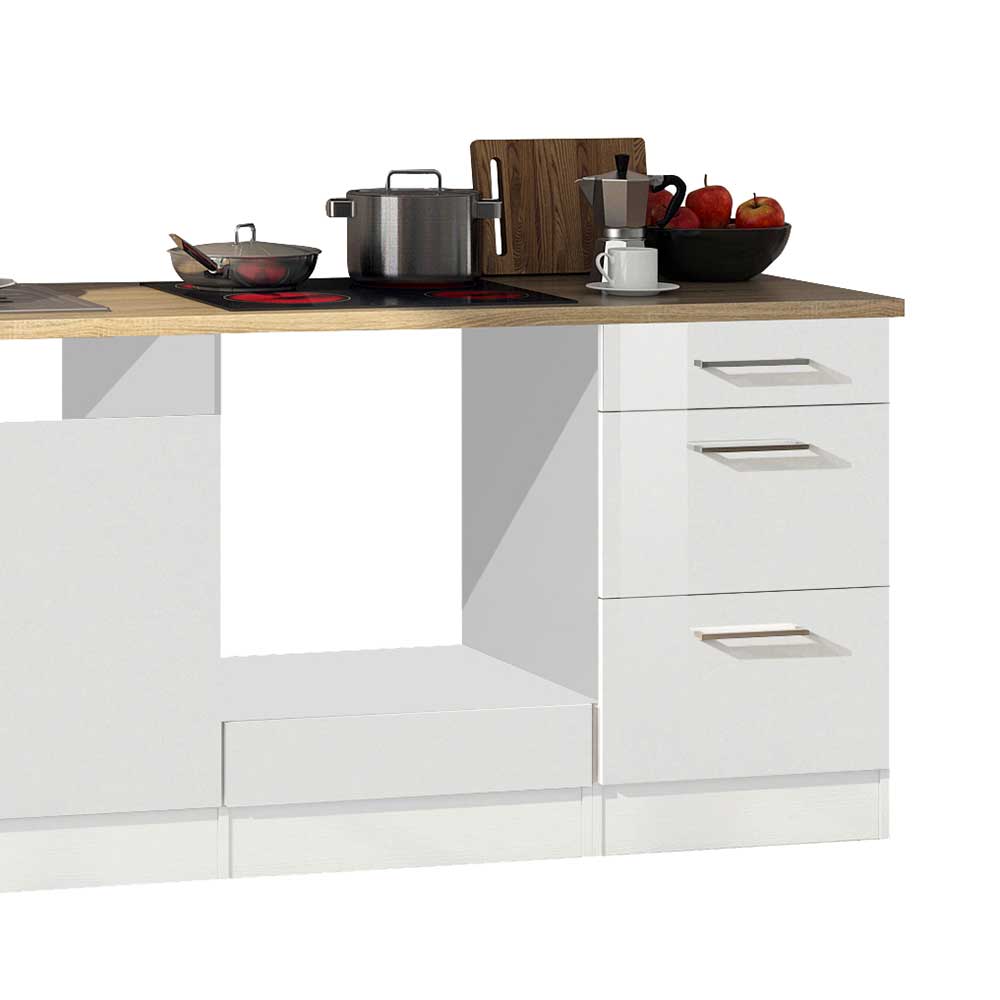 Küchenmöbel Kombination Piemonta in Weiß Hochglanz 220 cm breit (sechsteilig)