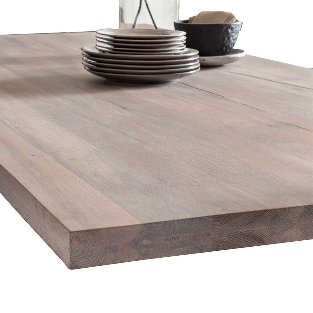 Tisch Esszimmer Kata aus Wildeiche Massivholz mit A Fußgestell