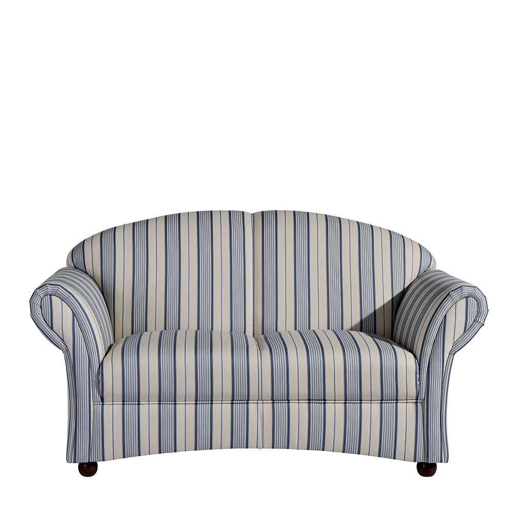 Landhausstil Wohnzimmer Couch Cessey in Blau und Weiß mit Streifenmuster